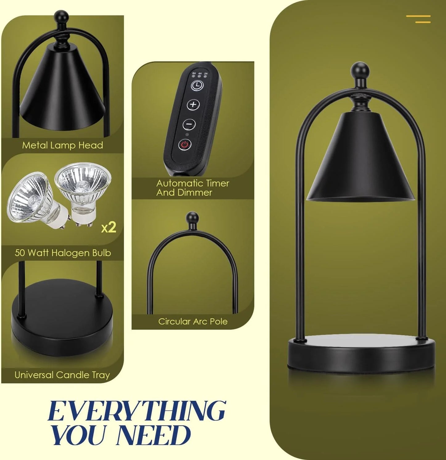 Soilsiu Candle Warmer Lamp with Timer, Electric Black Candle Warmer Light for Bedroom, Dimmable Wax Melts Warmer for Candle Jars, Home Decor beside Lamp Gifts for Women (2 Bulbs Included)