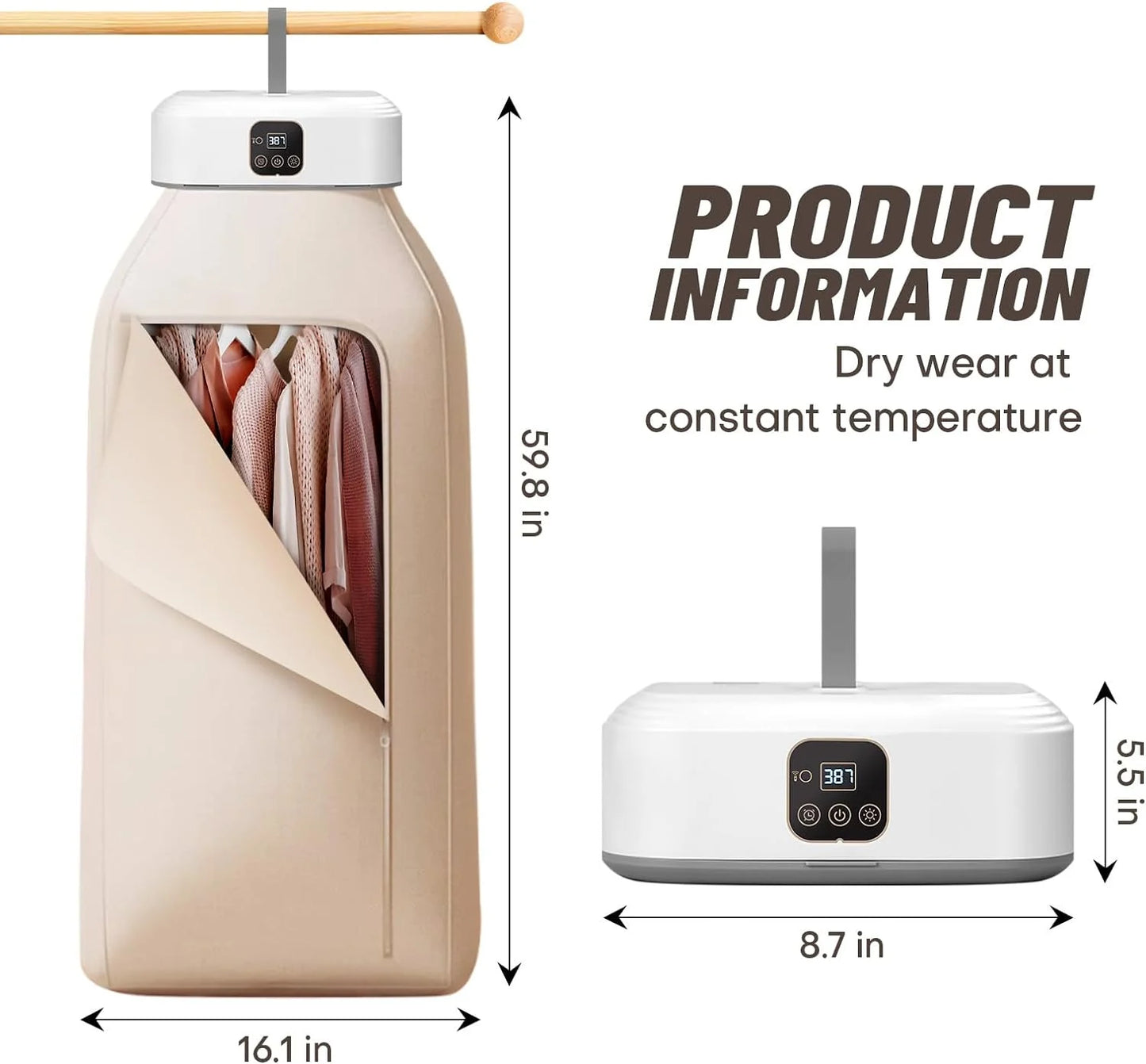 Portable Clothes Dryer,Mini Laundry Dryers with Remote Control, Small Compact Foldable Electric Drying Machine with Dry Bag for Travel,Rv, Home,Apartment