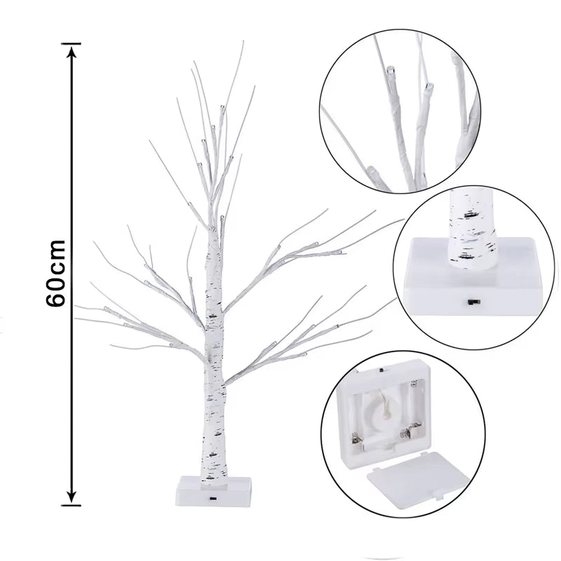 60Cm Easter Decor LED Birch Tree Light Easter Eggs Hanging Ornament Tree Easter Party Supplies Easter Decorations for Home Table
