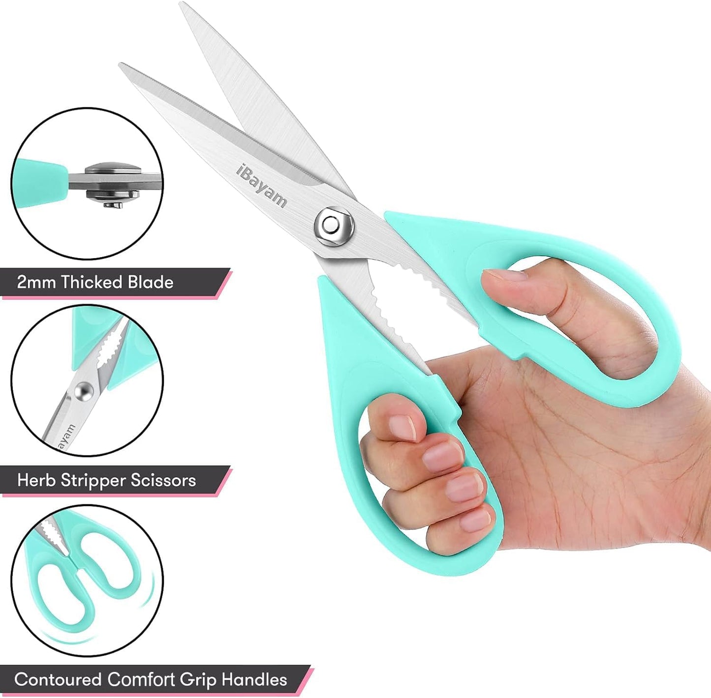 Kitchen Shears, Kitchen Scissors All Purpose Heavy Duty Meat Scissors Poultry Shears, Dishwasher Safe Food Cooking Scissors Stainless Steel Utility Scissors, 2-Pack, Pastel Pink, Mint Blue