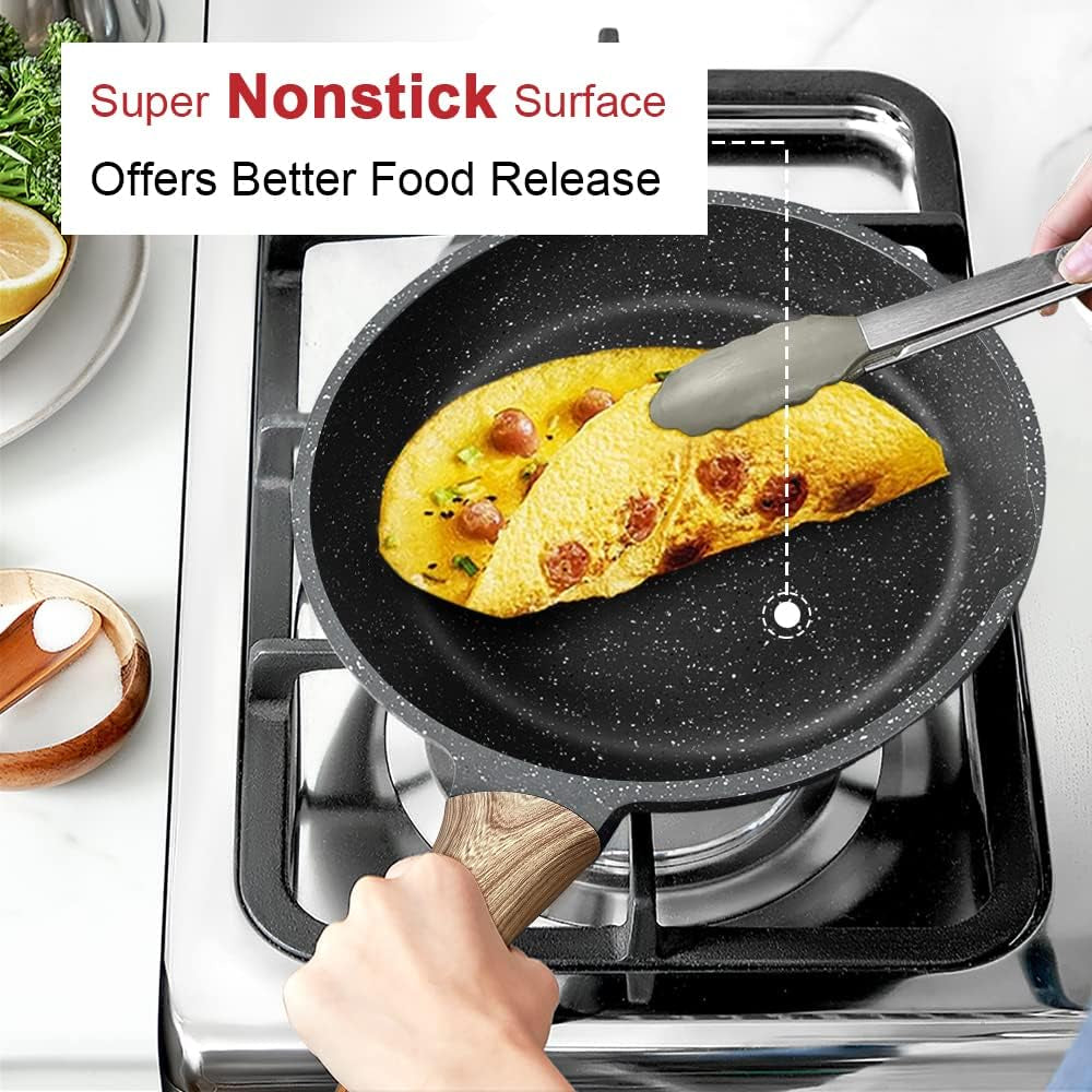 Nonstick Pan Marble Frying Pan Non Stick Skillet Omelette Fry Pans with Soft Touch Handle 9.5 Inch