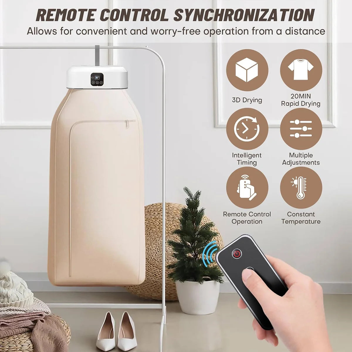 Portable Clothes Dryer,Mini Laundry Dryers with Remote Control, Small Compact Foldable Electric Drying Machine with Dry Bag for Travel,Rv, Home,Apartment