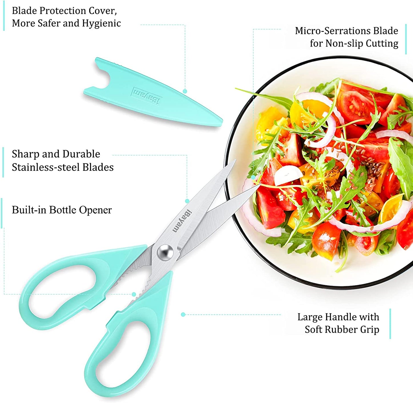 Kitchen Shears, Kitchen Scissors All Purpose Heavy Duty Meat Scissors Poultry Shears, Dishwasher Safe Food Cooking Scissors Stainless Steel Utility Scissors, 2-Pack, Pastel Pink, Mint Blue