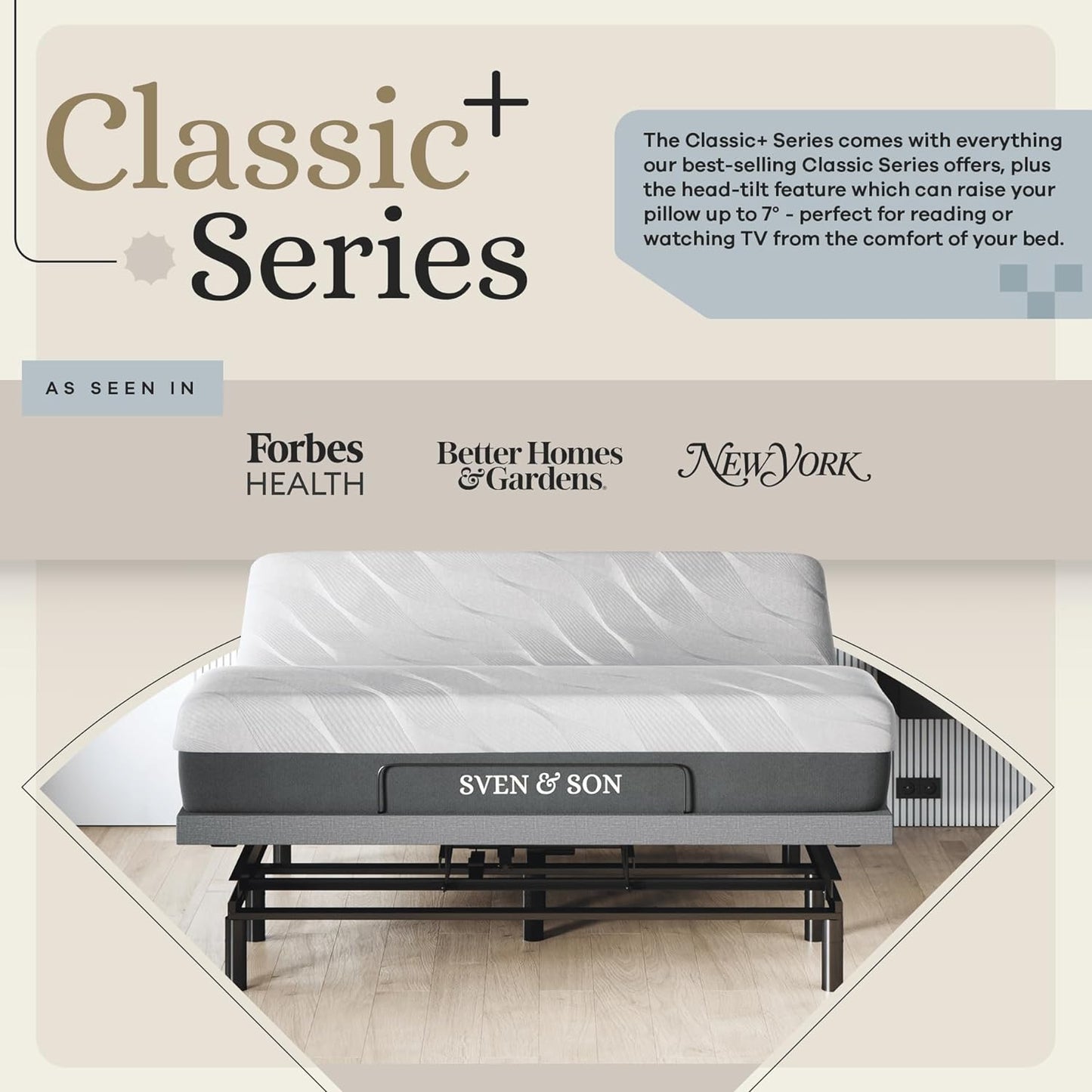 Classic plus (With Head-Tilt) Adjustable Bed Base (Frame) + 14 Inch Hybrid Spring Matt (Medium Soft), Head and Foot Lift, Massage, Under-Bed Lights, USB, Memory, Zero Gravity - King