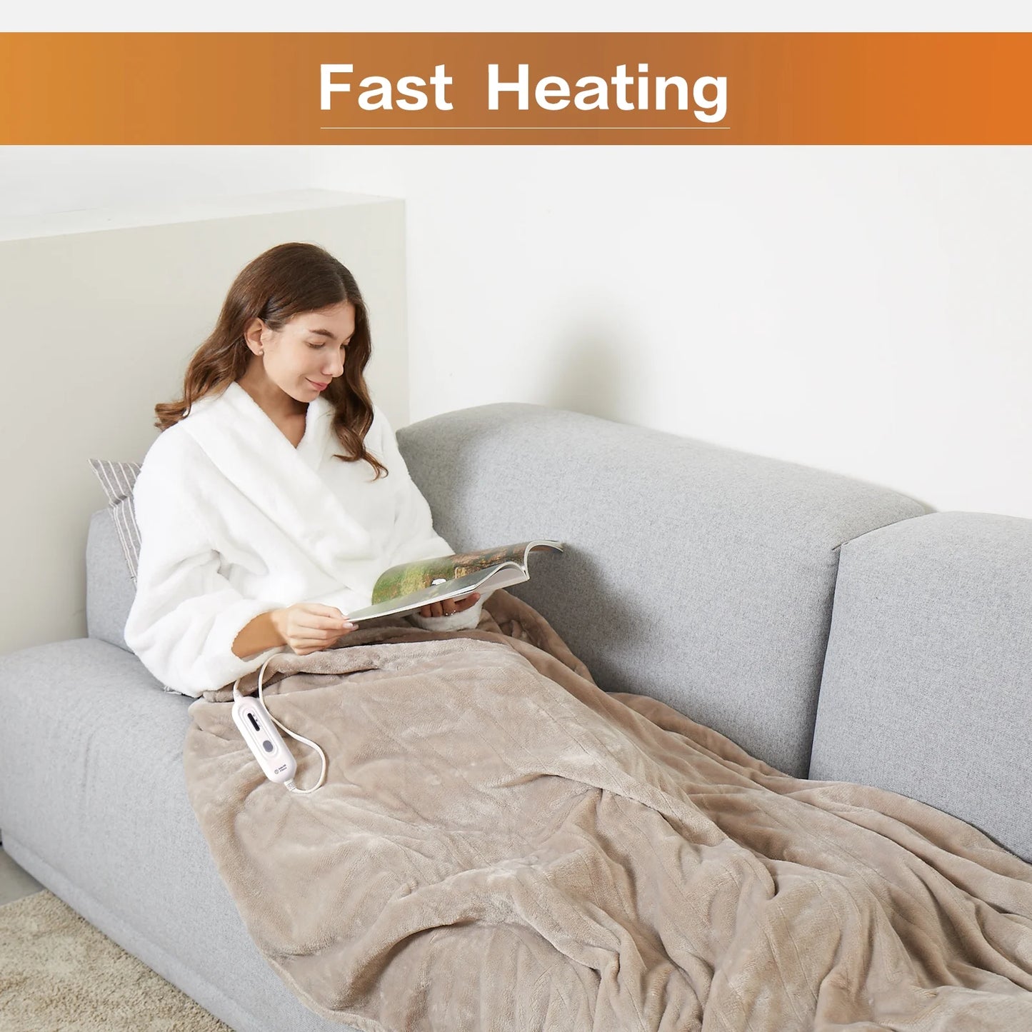 Electric Heated Blanket Throw,50"X60"Double Flannel Fabric Heated Throw Blanket for Home Office Brown