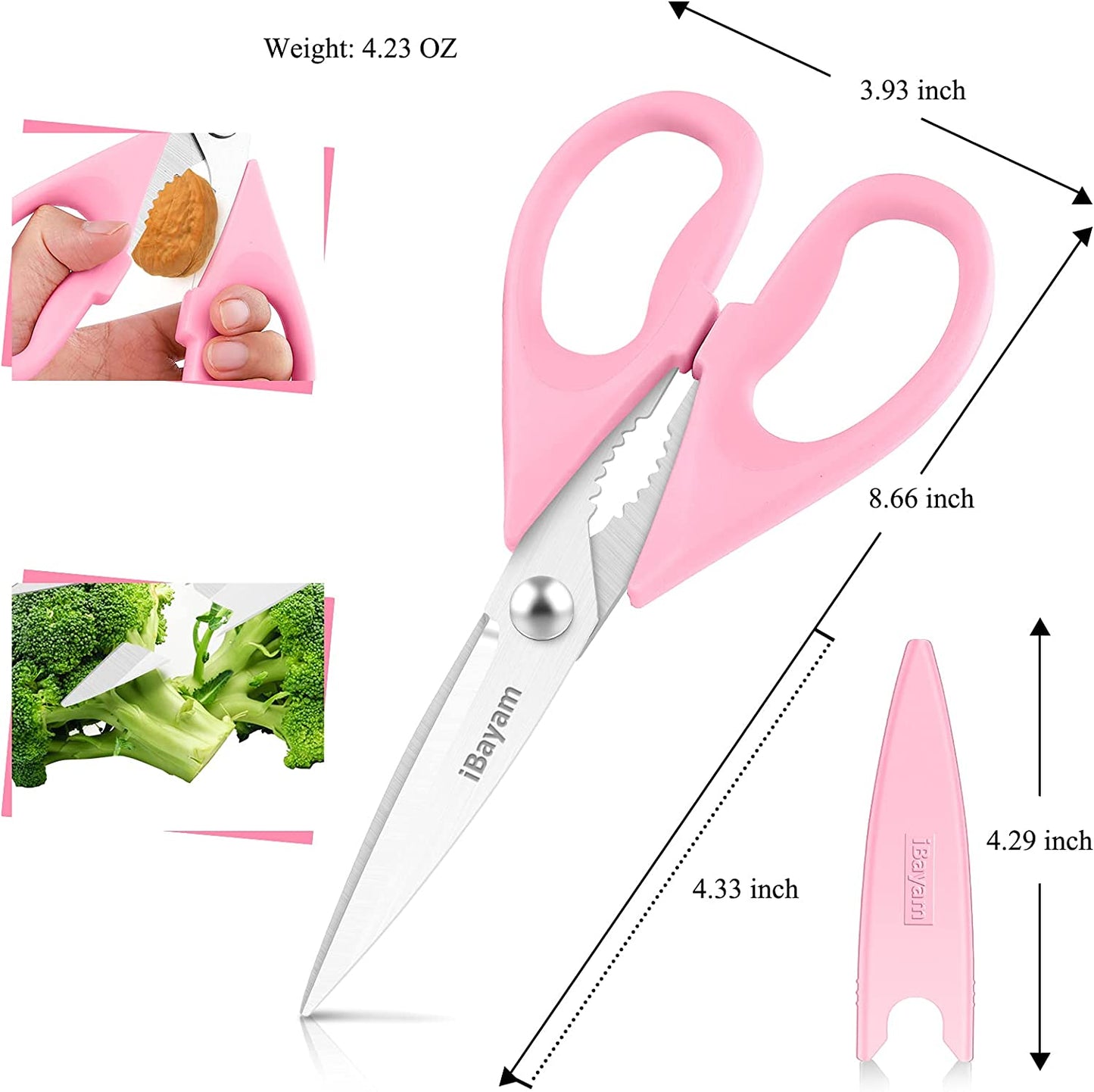 Kitchen Shears, Kitchen Scissors All Purpose Heavy Duty Meat Scissors Poultry Shears, Dishwasher Safe Food Cooking Scissors Stainless Steel Utility Scissors, 2-Pack, Pastel Pink, Mint Blue