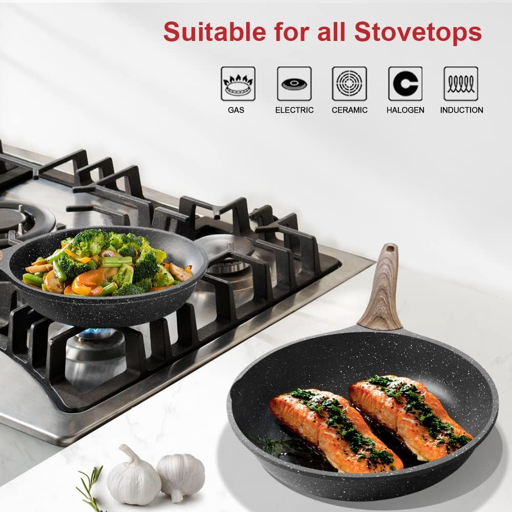 Nonstick Pan Marble Frying Pan Non Stick Skillet Omelette Fry Pans with Soft Touch Handle 9.5 Inch