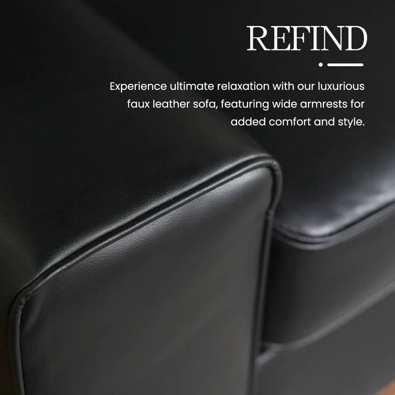 89" Upholstered Vegan Leather Sofa with Wide Square Arms and Storage Pockets Couches