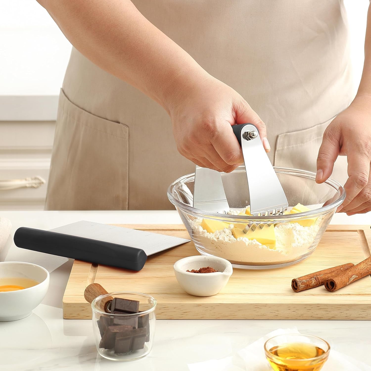- Dough Blender and Pastry Cutter, Stainless Steel Nut, Pie, Pastry and Dough Cutter and Scraper, Multipurpose Baking Tools with Soft Grip Handles, Black