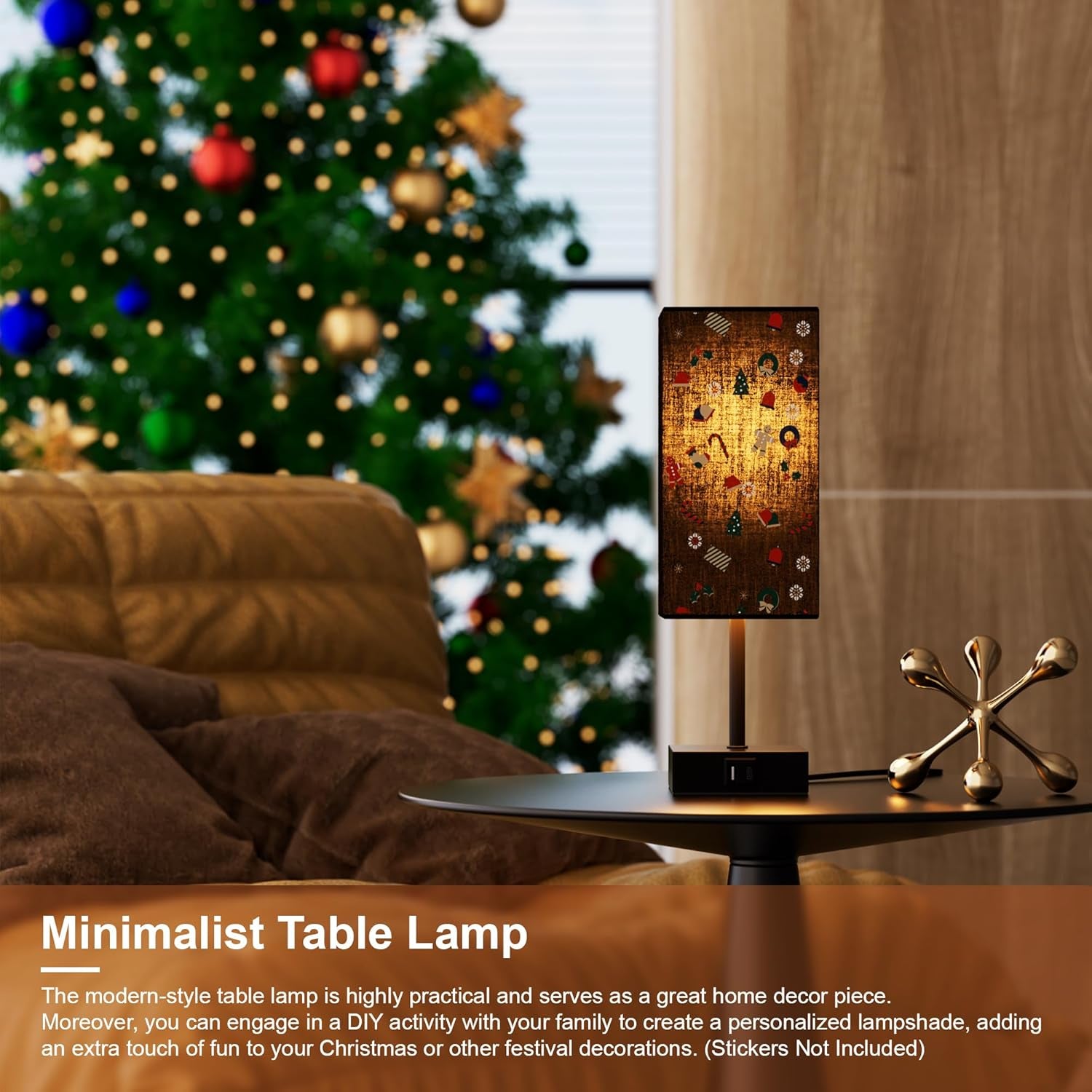 Table Lamp for Bedroom, 3 Way Dimmable Touch Bedside Lamp, Small Lamp with 2 USB & Outlet, Black Nightstand Lamps for End Table, Living Room, Desk, Bulb Included