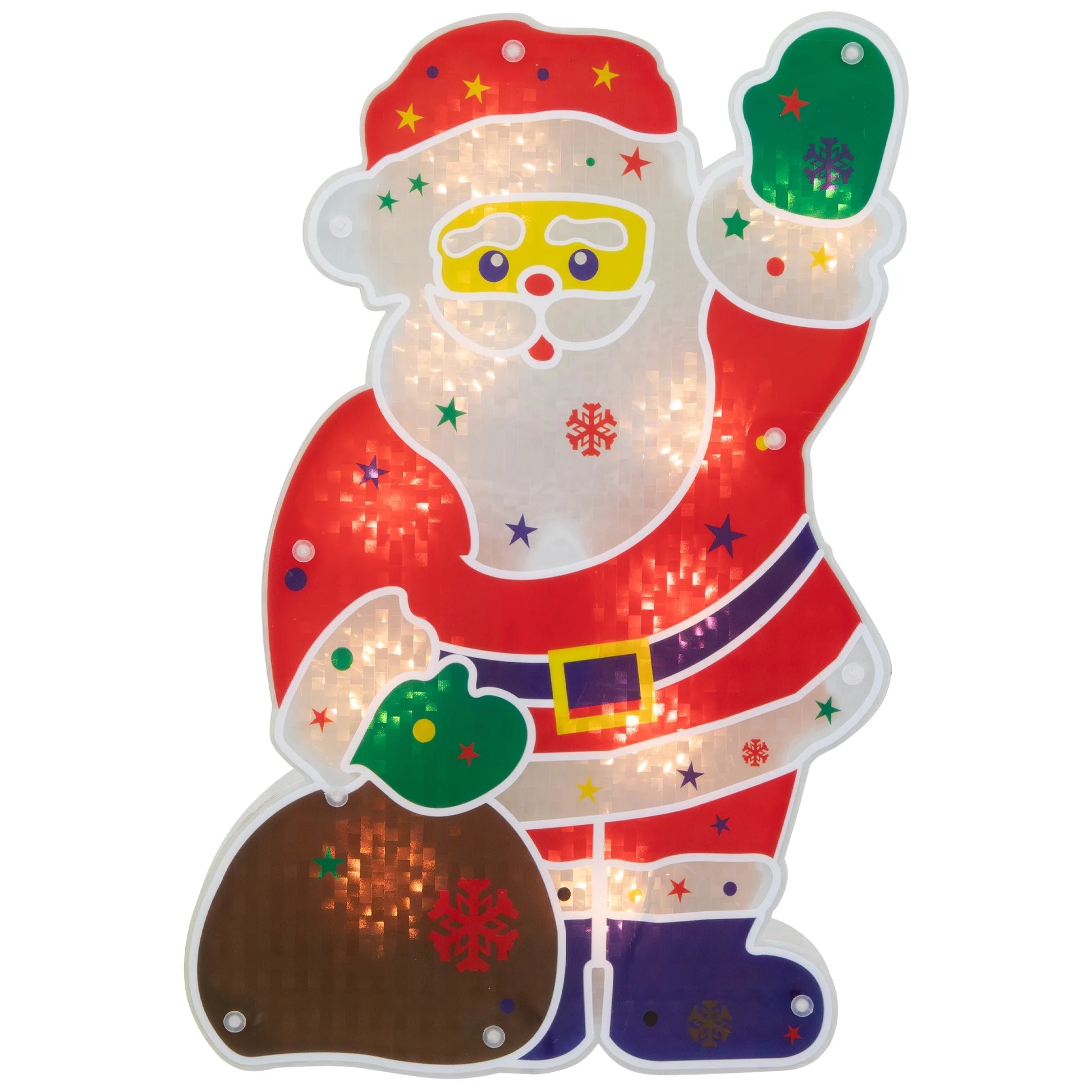 Lighted Holographic Santa Claus Christmas Window Silhouette - 13" - Clear Lights