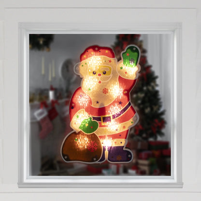 Lighted Holographic Santa Claus Christmas Window Silhouette - 13" - Clear Lights
