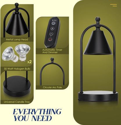 Soilsiu Candle Warmer Lamp with Timer, Electric Black Candle Warmer Light for Bedroom, Dimmable Wax Melts Warmer for Candle Jars, Home Decor beside Lamp Gifts for Women (2 Bulbs Included)