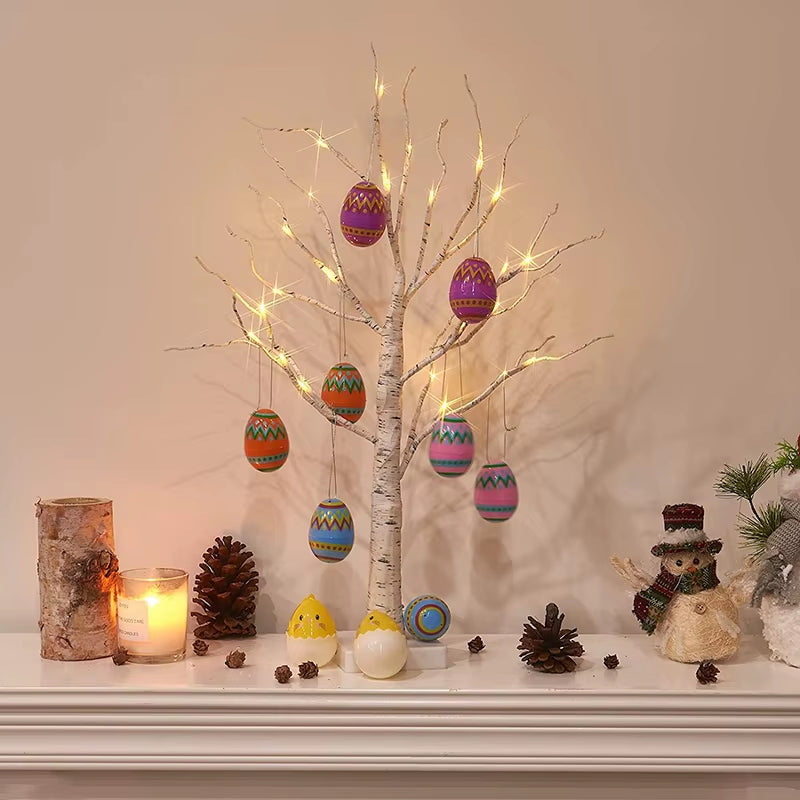 60Cm Easter Decor LED Birch Tree Light Easter Eggs Hanging Ornament Tree Easter Party Supplies Easter Decorations for Home Table