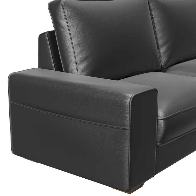 89" Upholstered Vegan Leather Sofa with Wide Square Arms and Storage Pockets Couches