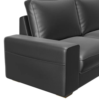 89" Upholstered Vegan Leather Sofa with Wide Square Arms and Storage Pockets Couches