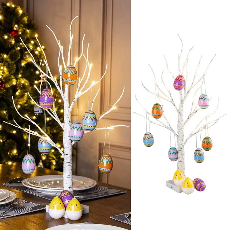 60Cm Easter Decor LED Birch Tree Light Easter Eggs Hanging Ornament Tree Easter Party Supplies Easter Decorations for Home Table