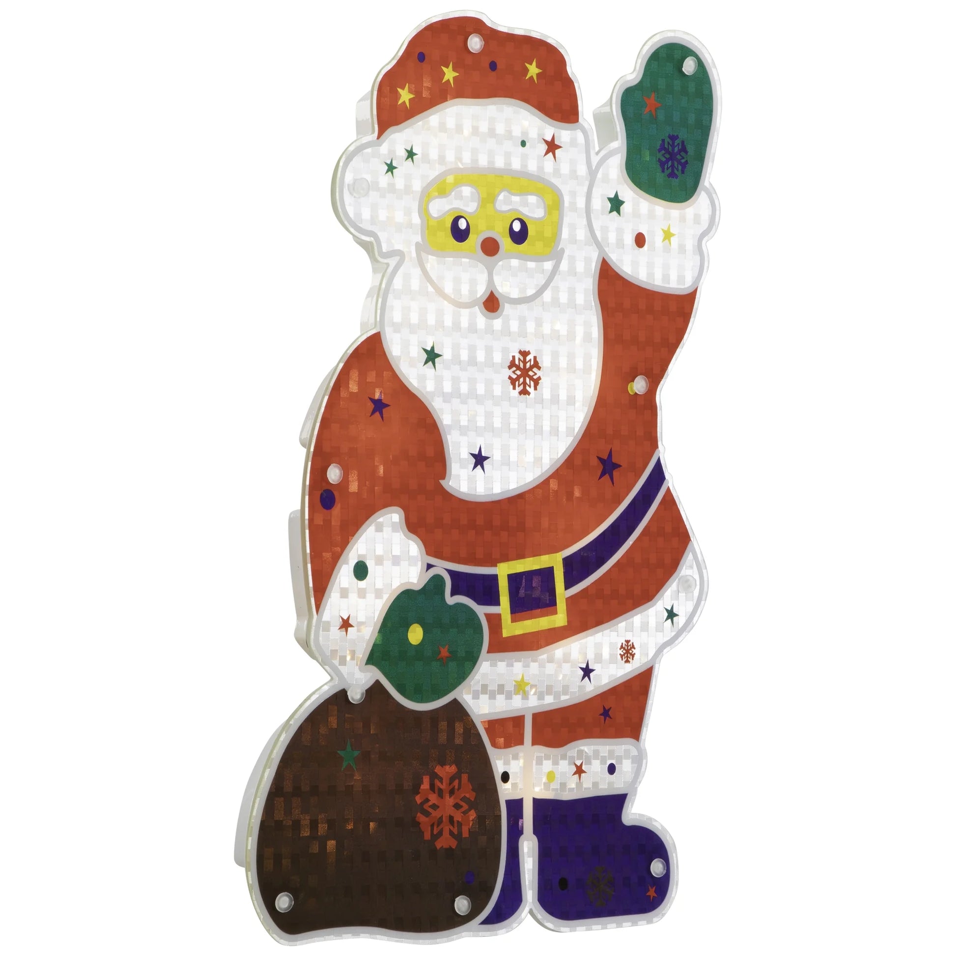 Lighted Holographic Santa Claus Christmas Window Silhouette - 13" - Clear Lights