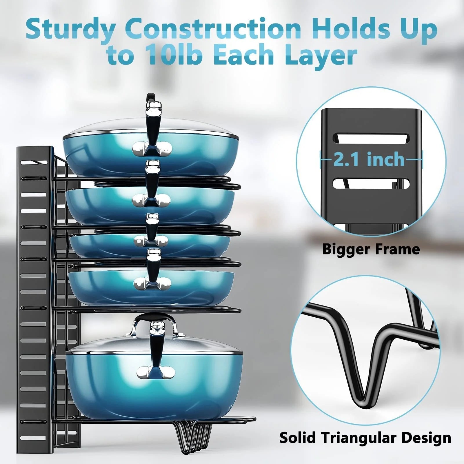 Pot Organizer Rack 8 Tiers Pots and Pans Organizer, Pot Lid Organizer for Kitchen Cabinet Cookware Organizers and Storage,Upgraded