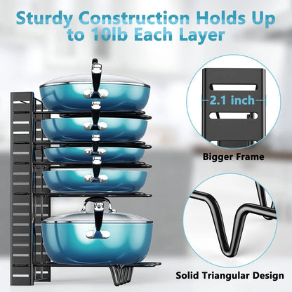 Pot Organizer Rack 8 Tiers Pots and Pans Organizer, Pot Lid Organizer for Kitchen Cabinet Cookware Organizers and Storage,Upgraded