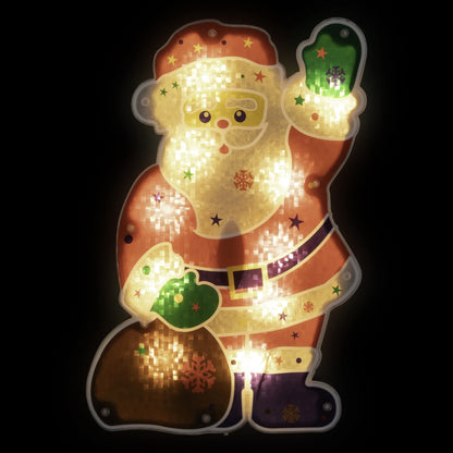 Lighted Holographic Santa Claus Christmas Window Silhouette - 13" - Clear Lights
