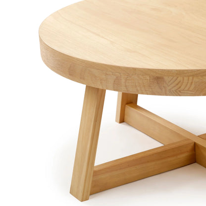 Plank and Beam Farmhouse round Wood Coffee Table, White Sand Wirebrush