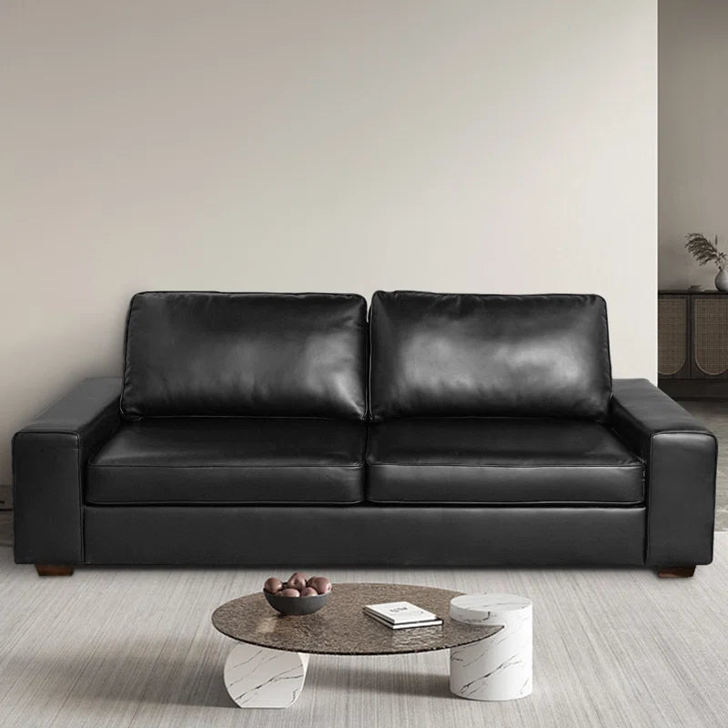 89" Upholstered Vegan Leather Sofa with Wide Square Arms and Storage Pockets Couches