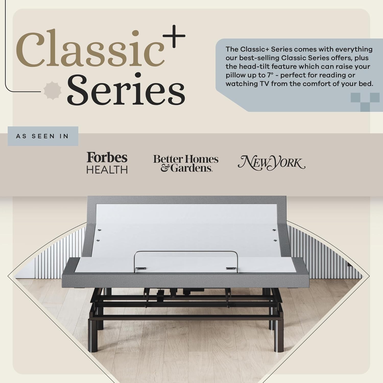 Classic plus (With Head-Tilt) Adjustable Bed Base, Head and Foot Lift, Tilt, Massage, Under-Bed Lights, USB, Memory Positions, Zero Gravity - Queen