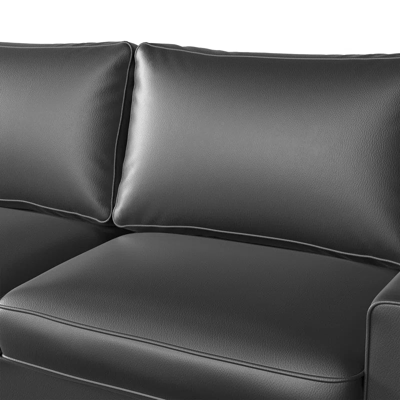 89" Upholstered Vegan Leather Sofa with Wide Square Arms and Storage Pockets Couches