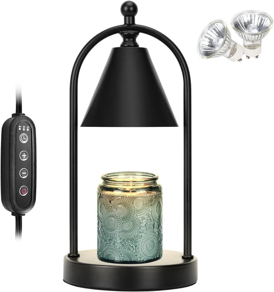 Soilsiu Candle Warmer Lamp with Timer, Electric Black Candle Warmer Light for Bedroom, Dimmable Wax Melts Warmer for Candle Jars, Home Decor beside Lamp Gifts for Women (2 Bulbs Included)