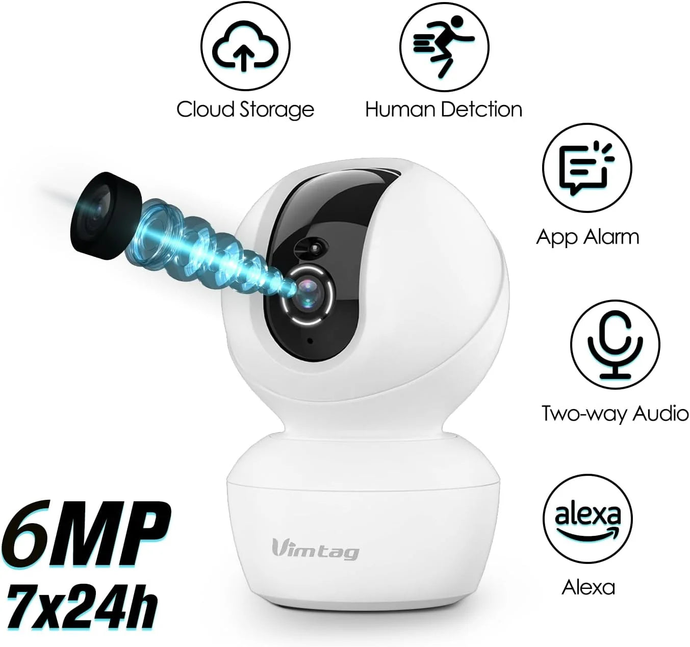 Dog Camera, 3.5K/6MP 360° Pan/Tilt 2.4G Wifi Indoor Camera for Pet/Baby/Home Security with Phone App, 2-Way Audio/Ai Human/Sound/Motion Detection, Night Vision, Support Alexa/Max 512G TF