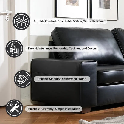 89" Upholstered Vegan Leather Sofa with Wide Square Arms and Storage Pockets Couches