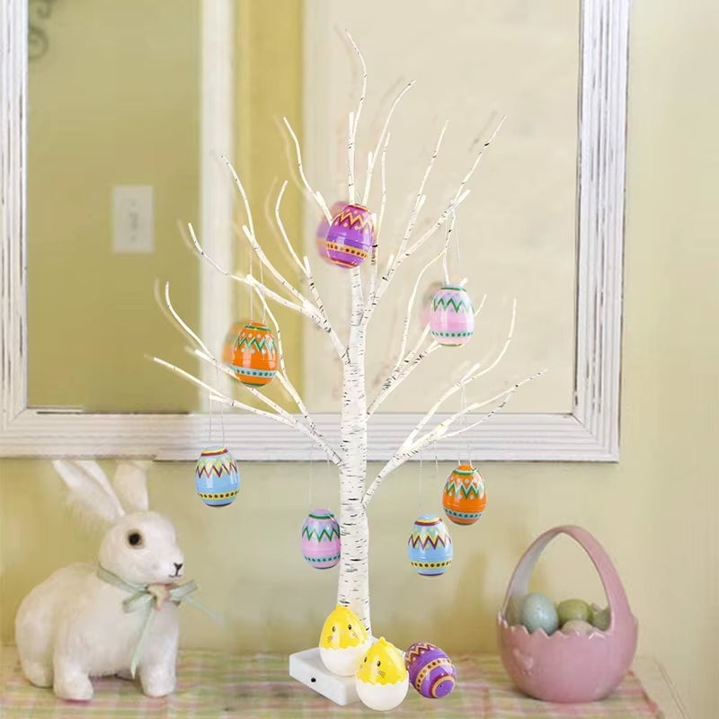 60Cm Easter Decor LED Birch Tree Light Easter Eggs Hanging Ornament Tree Easter Party Supplies Easter Decorations for Home Table