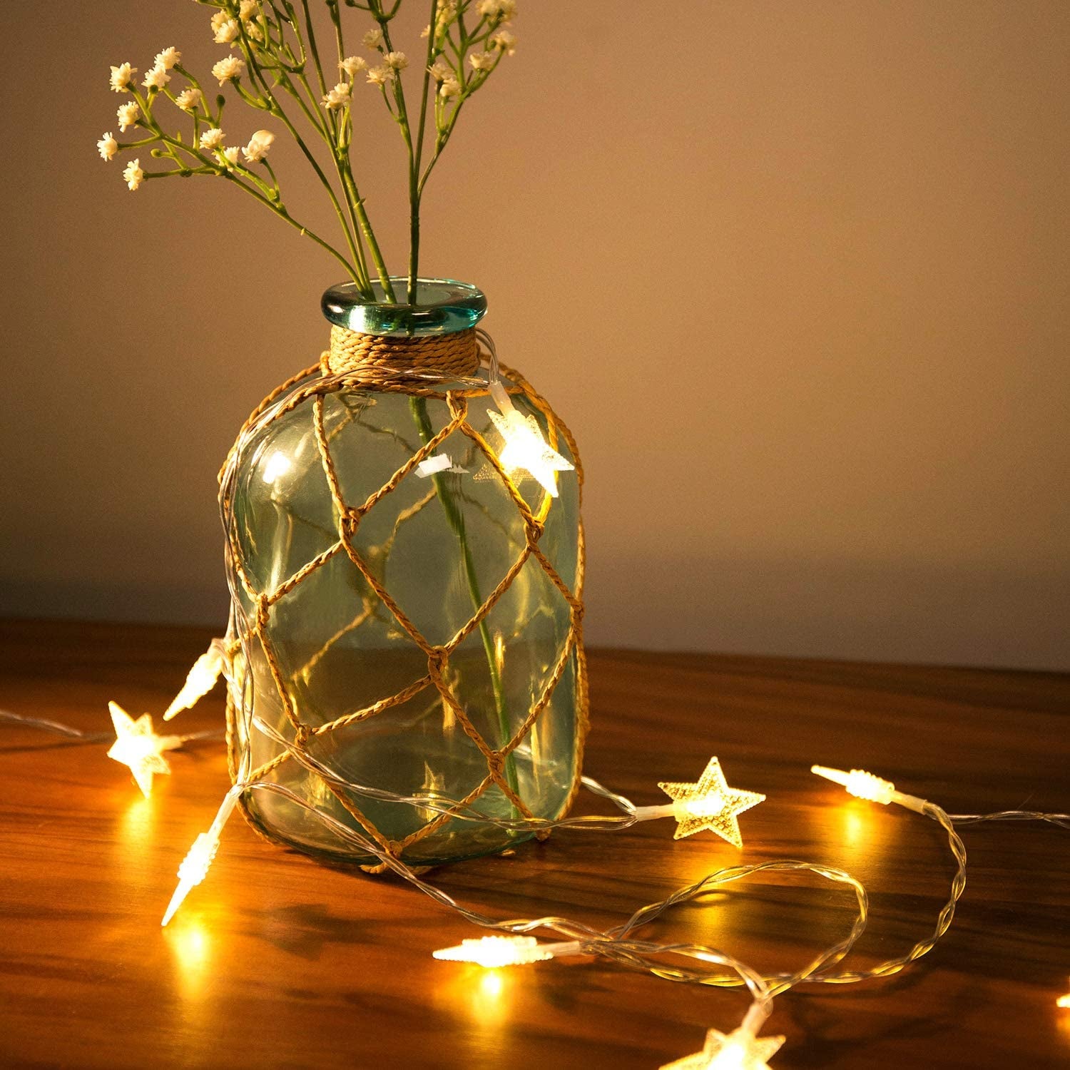 Rustic Glass Bottle Vase Decorative Blue Flower Vase with Creative Rope Net (Large)