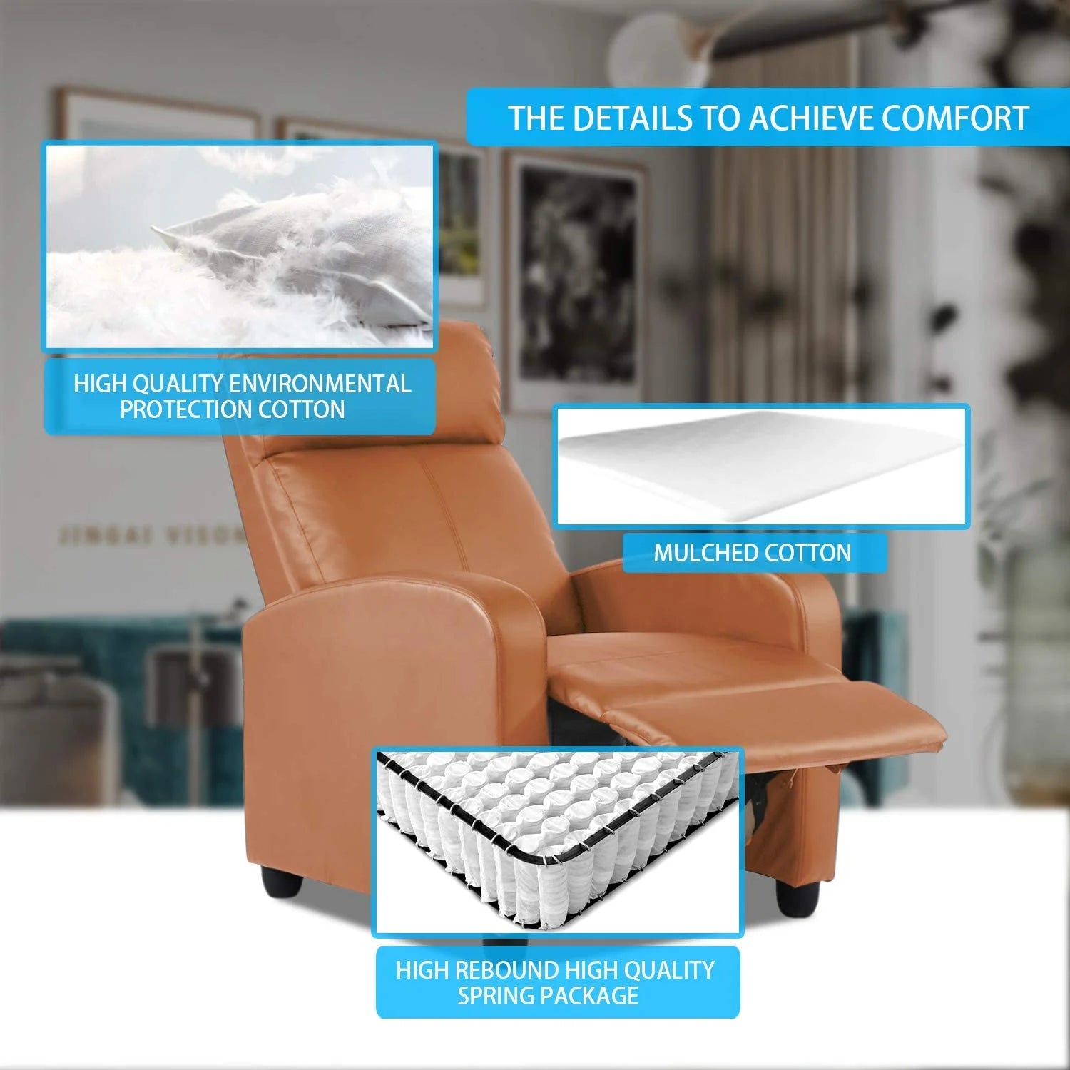 Recliner Chair for Living Room Furniture Home Theater Seating Glider Chairs Modern Wingback Single Sofa PU Leather with Footrest (Black)