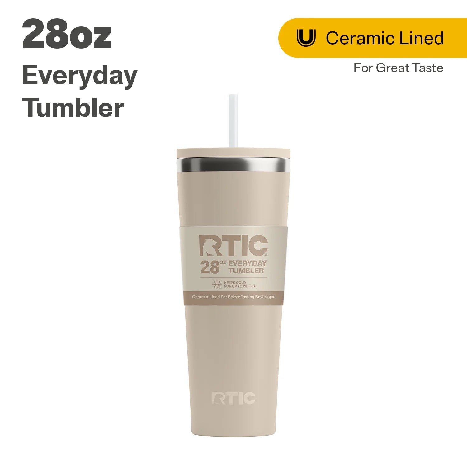 28 Oz Ceramic Lined Everyday Tumbler, Spill-Resistant Straw Lid, Beach