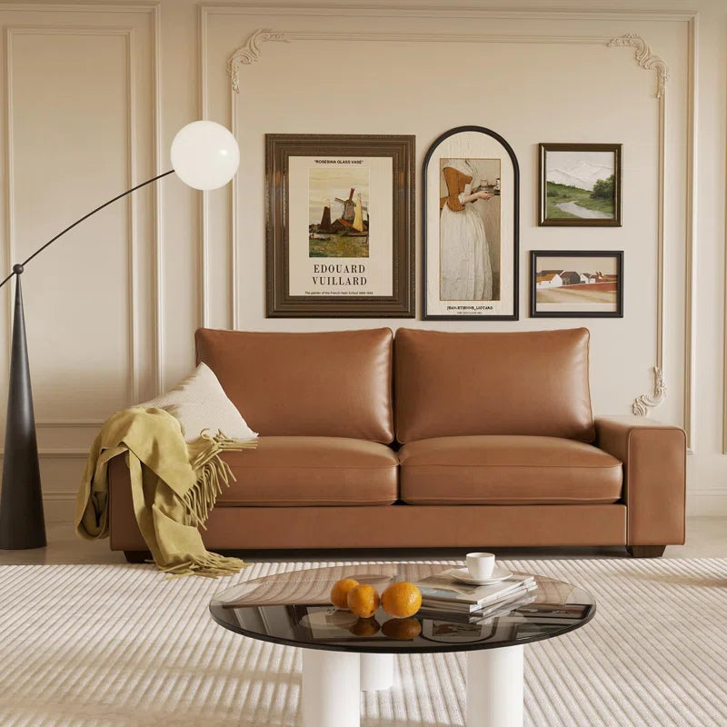 89" Upholstered Vegan Leather Sofa with Wide Square Arms and Storage Pockets Couches