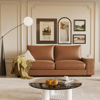 89" Upholstered Vegan Leather Sofa with Wide Square Arms and Storage Pockets Couches