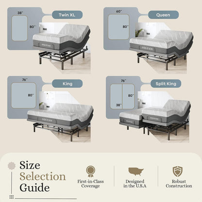 Classic plus (With Head-Tilt) Adjustable Bed Base (Frame) + 14 Inch Hybrid Spring Matt (Medium Soft), Head and Foot Lift, Massage, Under-Bed Lights, USB, Memory, Zero Gravity - King