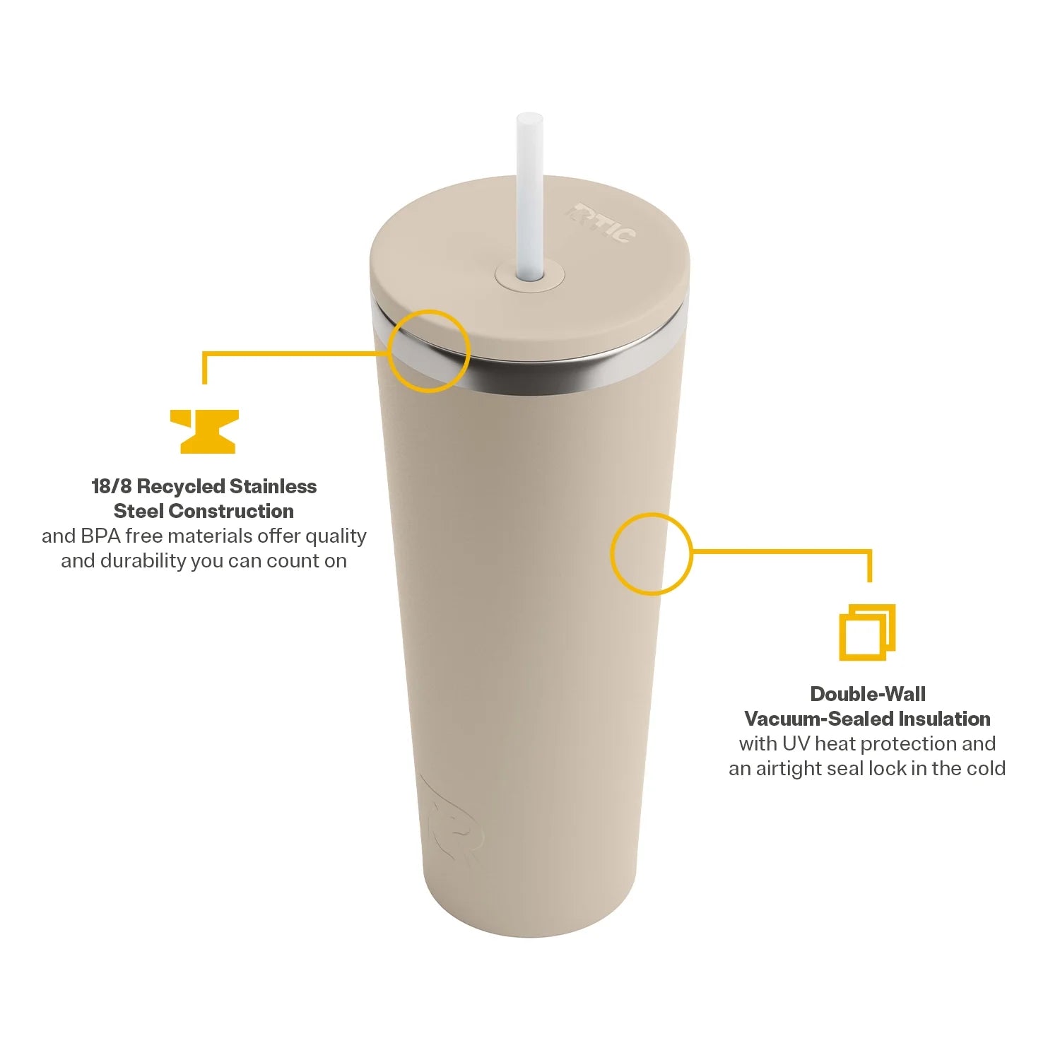 28 Oz Ceramic Lined Everyday Tumbler, Spill-Resistant Straw Lid, Beach