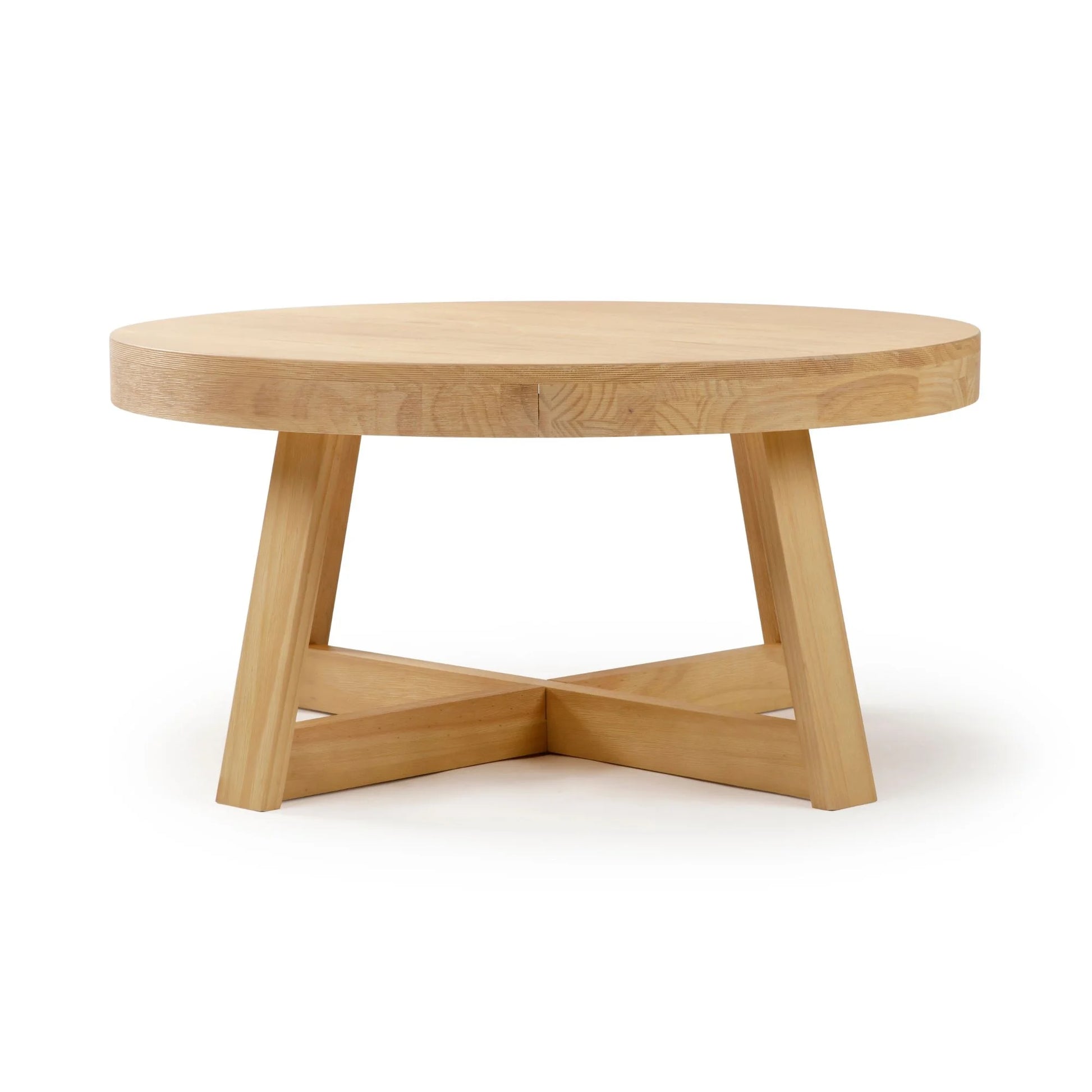 Plank and Beam Farmhouse round Wood Coffee Table, White Sand Wirebrush