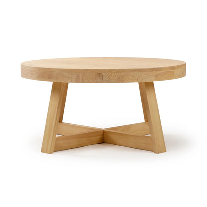 Plank and Beam Farmhouse round Wood Coffee Table, White Sand Wirebrush