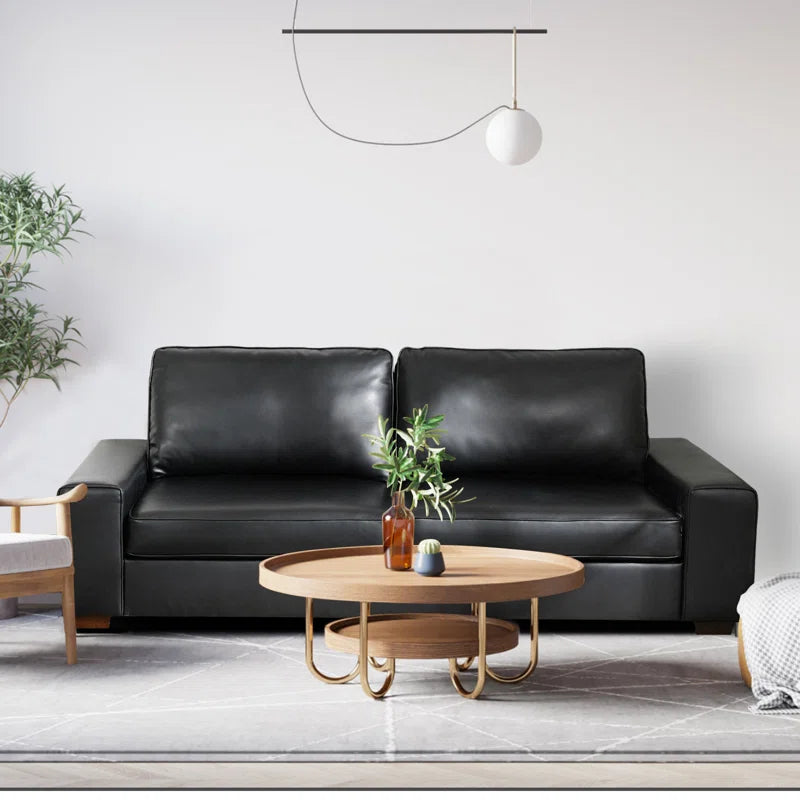 89" Upholstered Vegan Leather Sofa with Wide Square Arms and Storage Pockets Couches