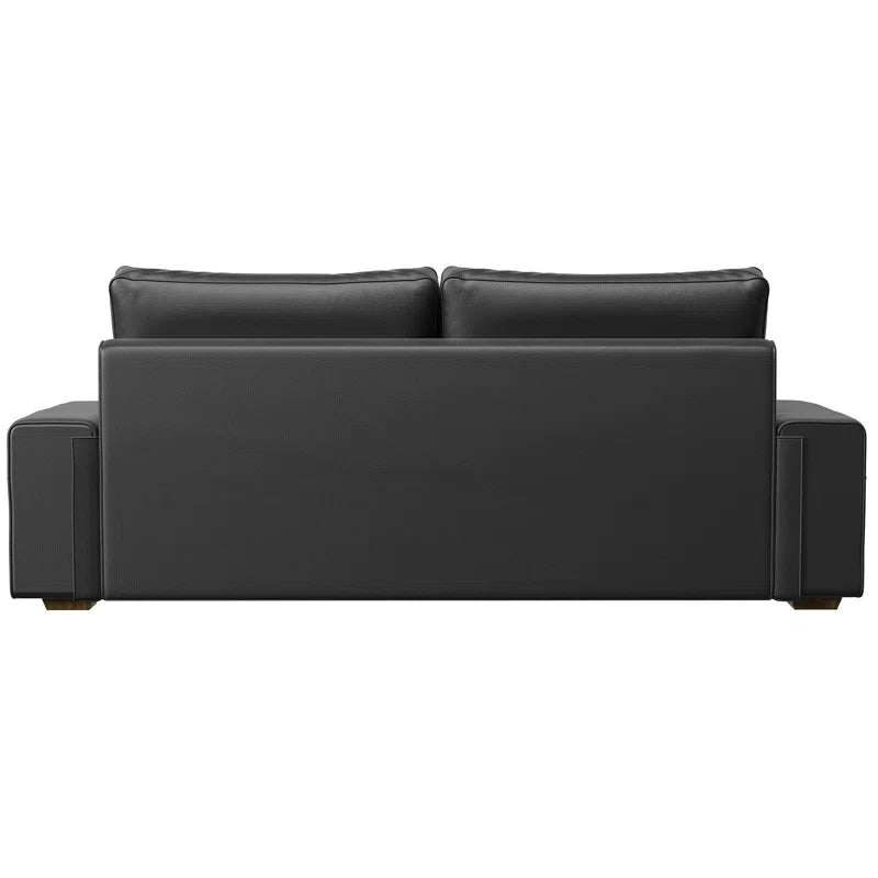 89" Upholstered Vegan Leather Sofa with Wide Square Arms and Storage Pockets Couches