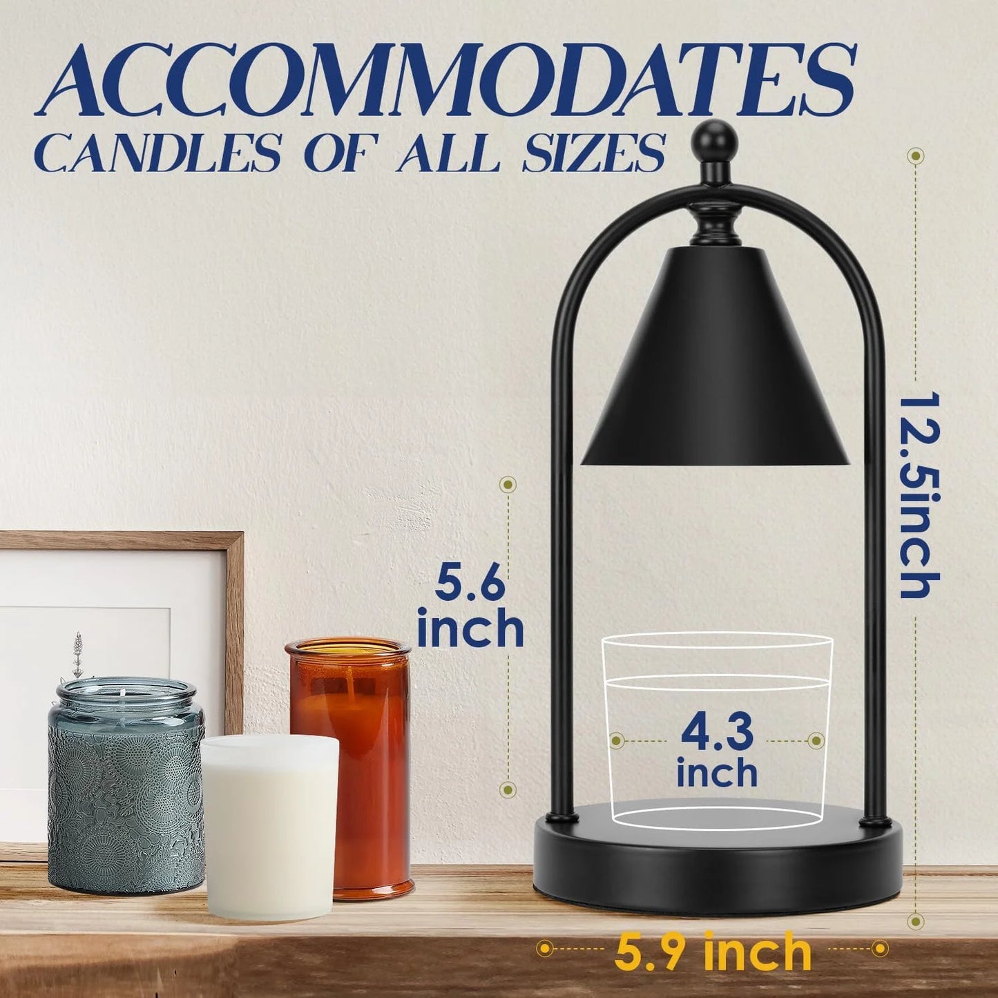 Soilsiu Candle Warmer Lamp with Timer, Electric Black Candle Warmer Light for Bedroom, Dimmable Wax Melts Warmer for Candle Jars, Home Decor beside Lamp Gifts for Women (2 Bulbs Included)