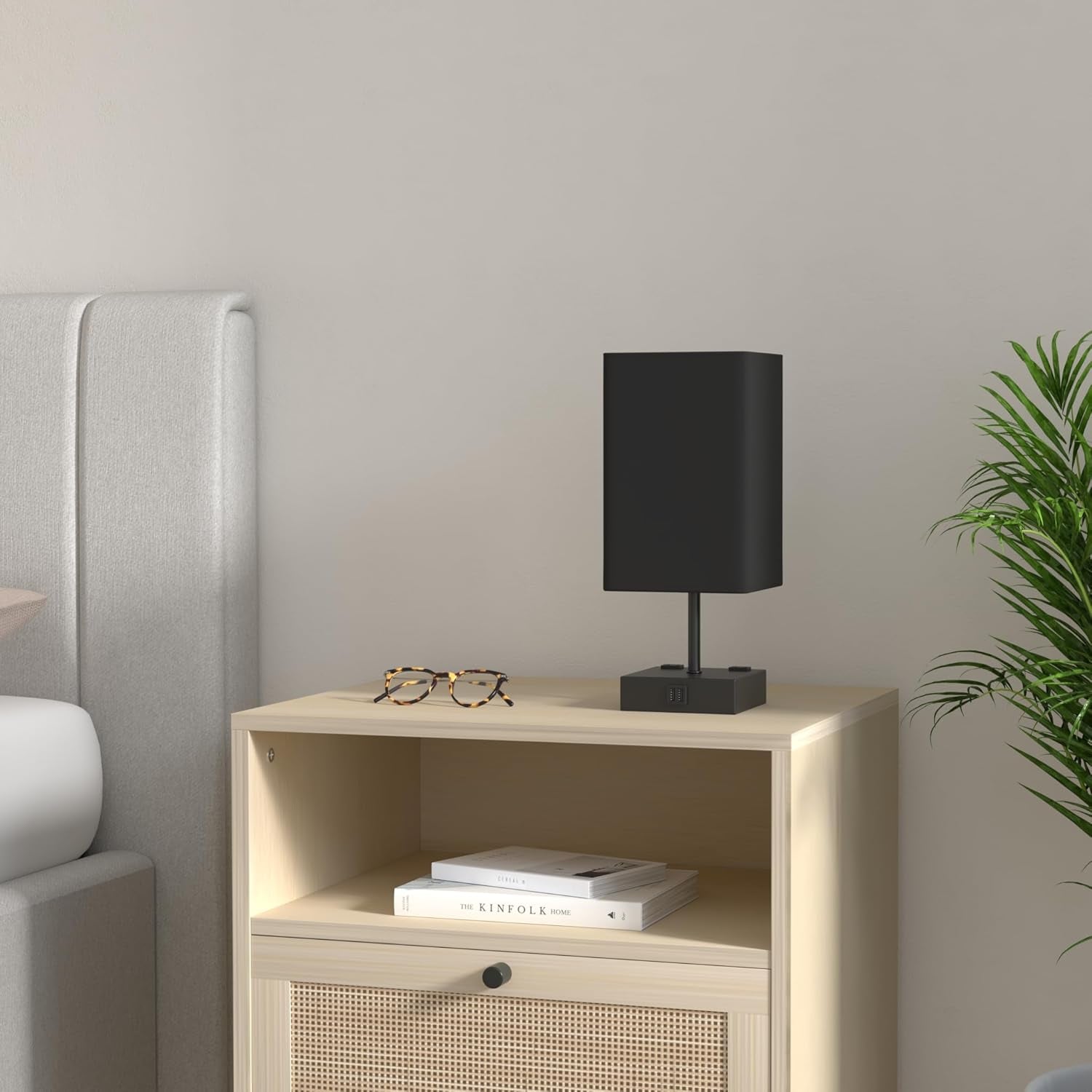 Table Lamp for Bedroom, 3 Way Dimmable Touch Bedside Lamp, Small Lamp with 2 USB & Outlet, Black Nightstand Lamps for End Table, Living Room, Desk, Bulb Included