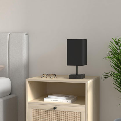 Table Lamp for Bedroom, 3 Way Dimmable Touch Bedside Lamp, Small Lamp with 2 USB & Outlet, Black Nightstand Lamps for End Table, Living Room, Desk, Bulb Included