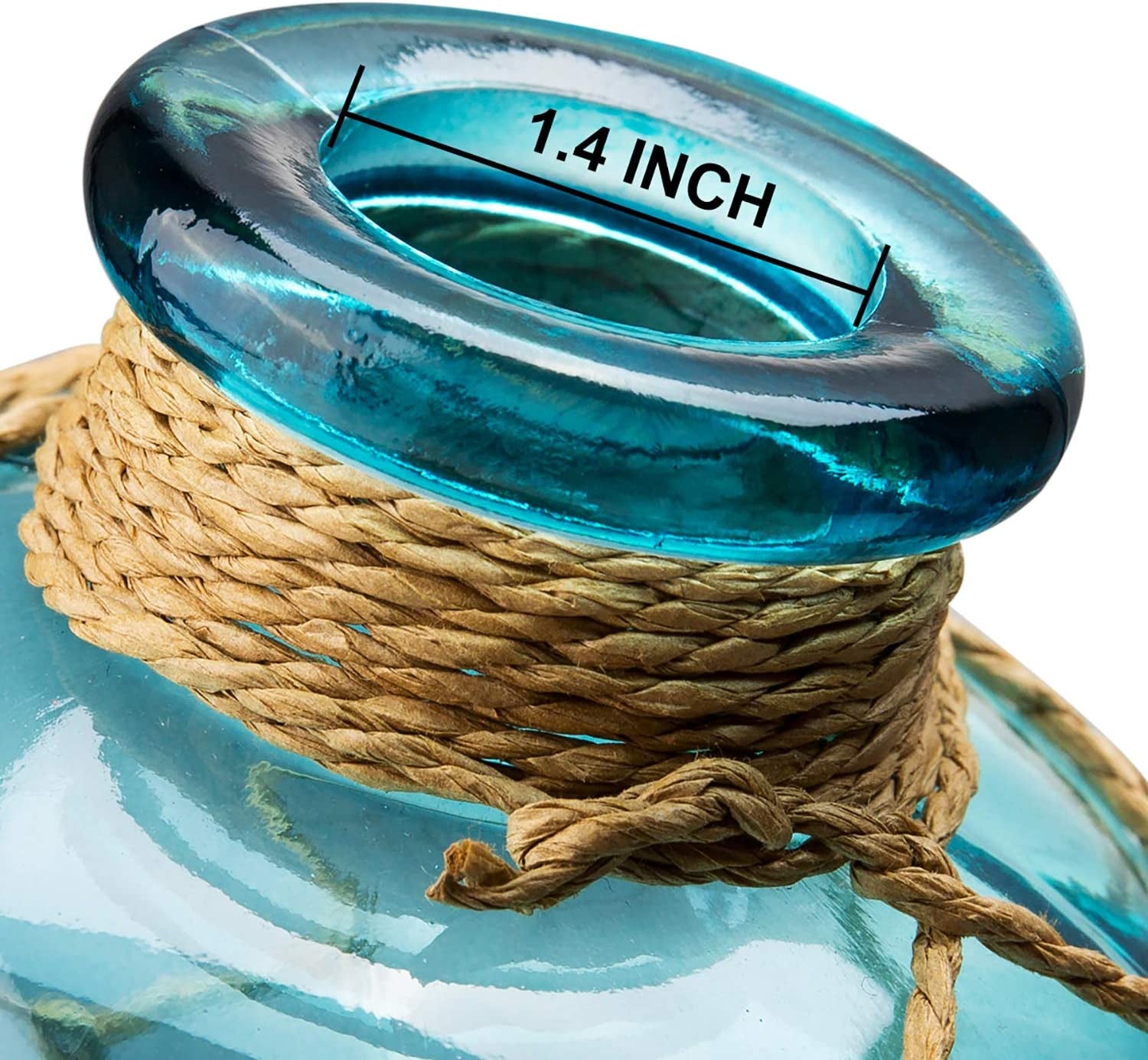 Rustic Glass Bottle Vase Decorative Blue Flower Vase with Creative Rope Net (Large)
