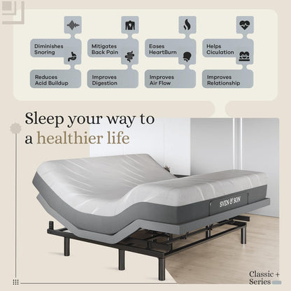 Classic plus (With Head-Tilt) Adjustable Bed Base (Frame) + 14 Inch Hybrid Spring Matt (Medium Soft), Head and Foot Lift, Massage, Under-Bed Lights, USB, Memory, Zero Gravity - King