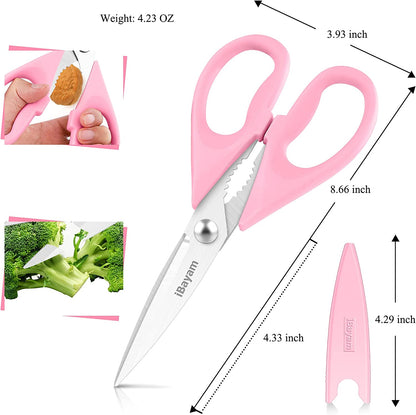 Kitchen Shears,  Kitchen Scissors All Purpose Heavy Duty Meat Scissors Poultry Shears, Dishwasher Safe Food Cooking Scissors Stainless Steel Utility Scissors, 2-Pack, Pastel Pink, Mint Blue